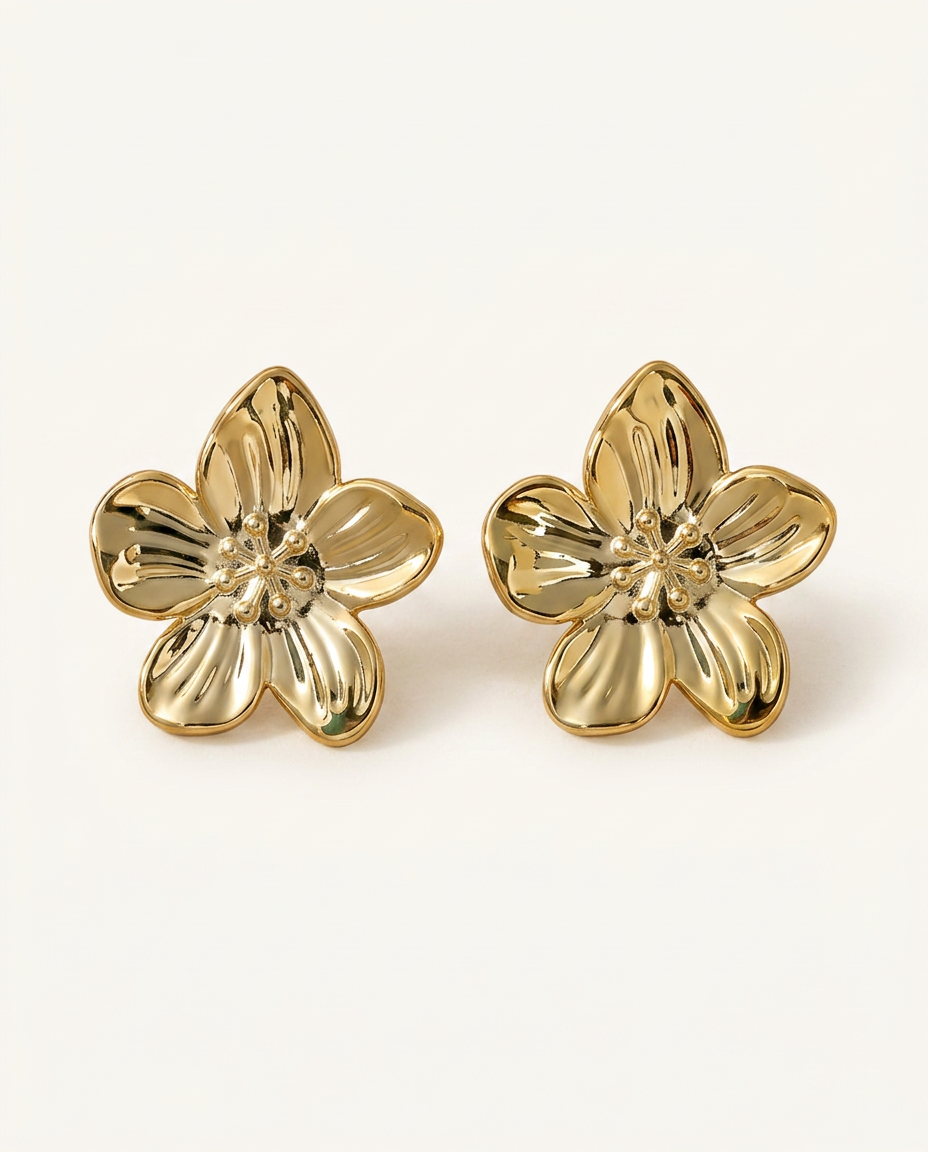 Aretes Flor Grande Dorada